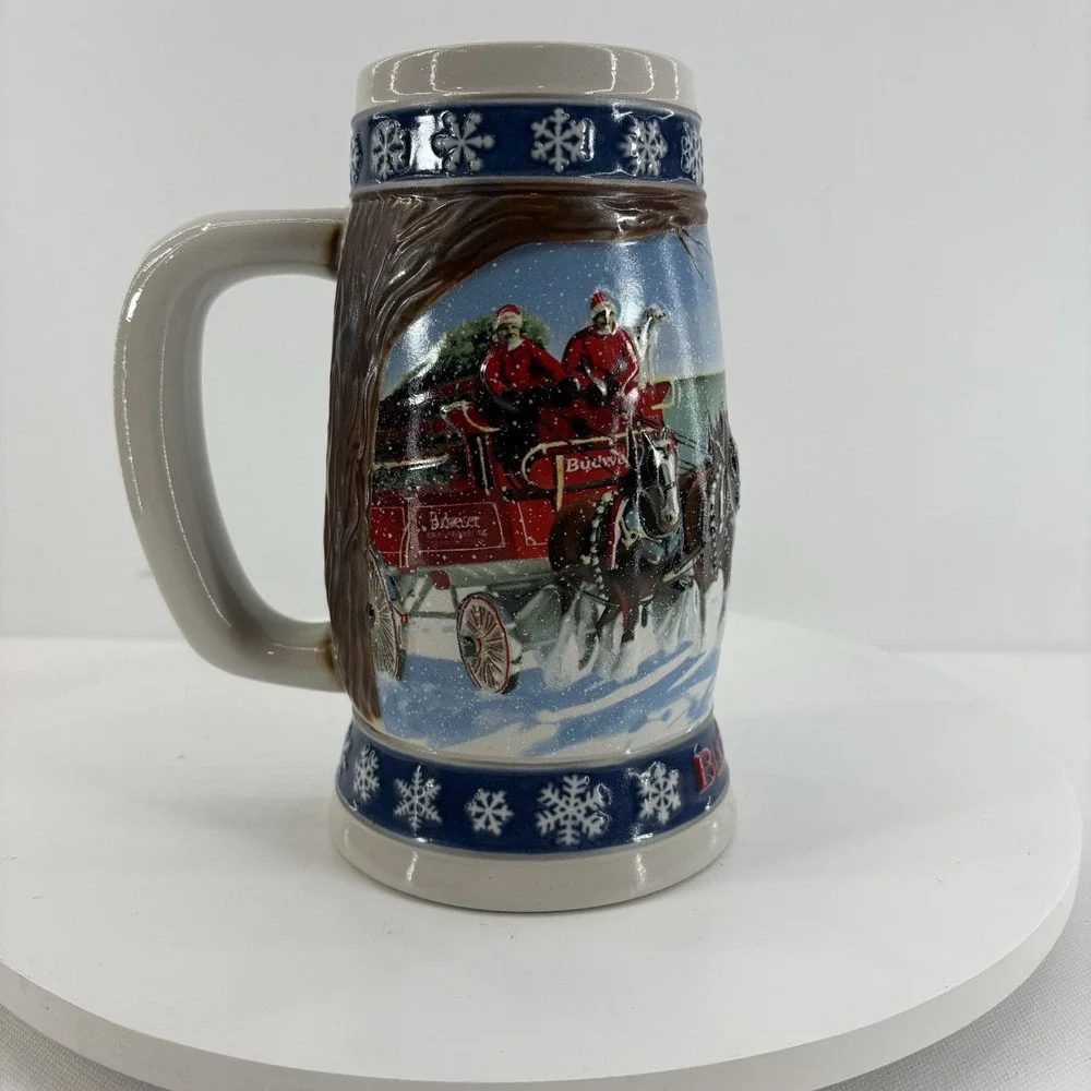 Budweiser Clydesdales Holiday Collectible Beer Stein Lot Of 2‎ Handcrafted